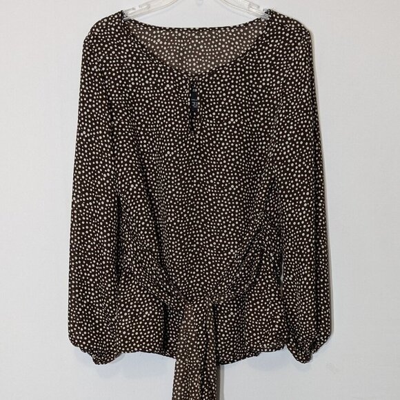 ALLISON MORGAN Brown Dot Chiffon Two-Layer Long Sleeve Blouse; Size M - Picture 1 of 5